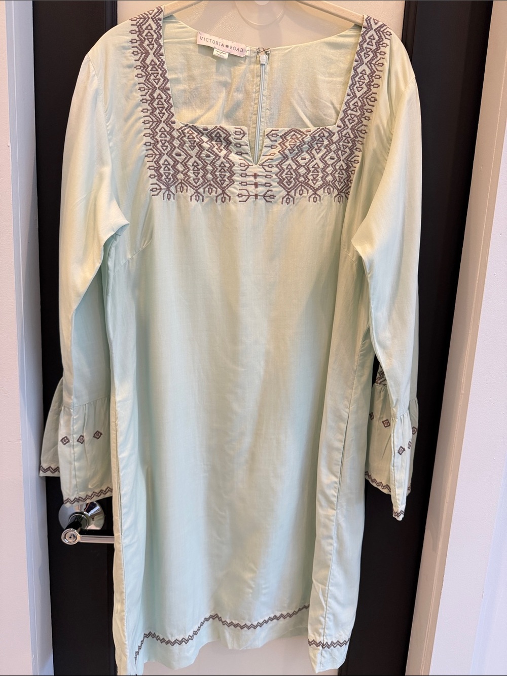 Mint Green Long Sleeve Embroidered Dress